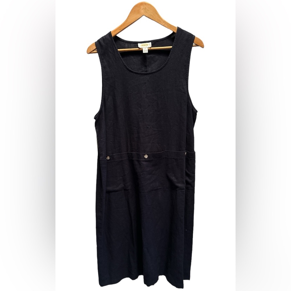 Vintage Talbots Linen+Rayon Navy Blue Sleeveless Midi Dress size 12